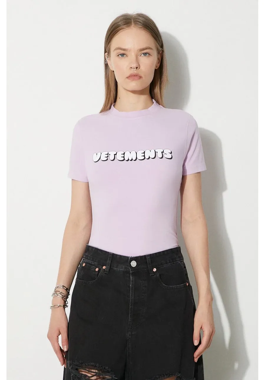 obrazek 1 VETEMENTS t-shirt Bubble Gum Logo Fitted damski kolor różowy WE64TR310P