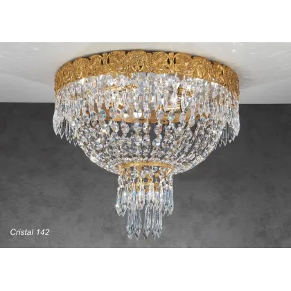 Zdjęcie Lampa sufitowa z pozłacanego brązu z kryształowymi zawieszkami