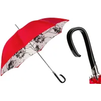 Zdjęcie Stylowy czerwony parasol damski w czarne kwiaty z czarną rączką - Pasotti