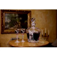 Zdjęcie Karafka kryształowa i kieliszki z granatami, retro, grawer