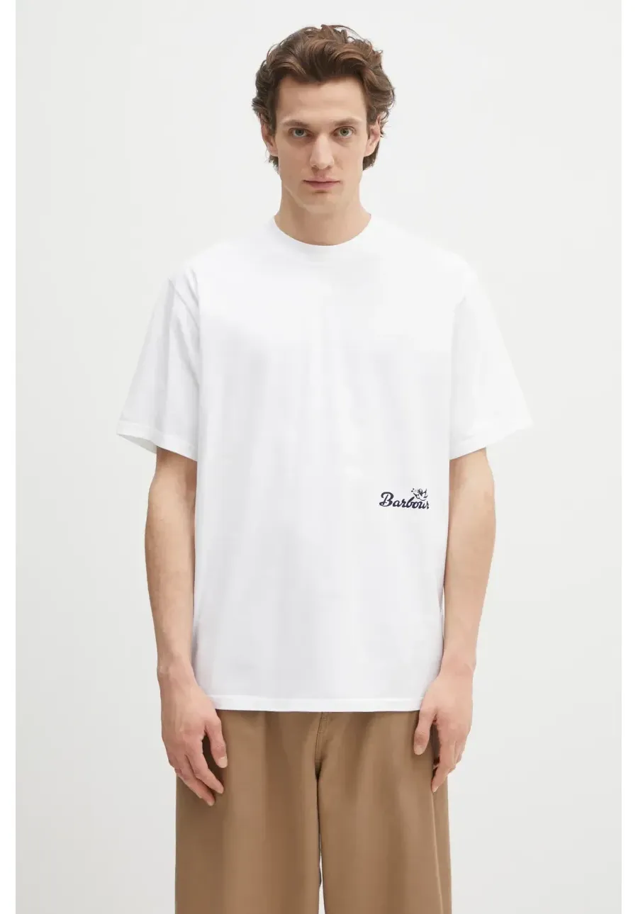 obrazek 1 Barbour t-shirt bawełniany Barbour Regence OS Fit Graphic T-Shirt męski kolor biały z nadrukiem MTS1402