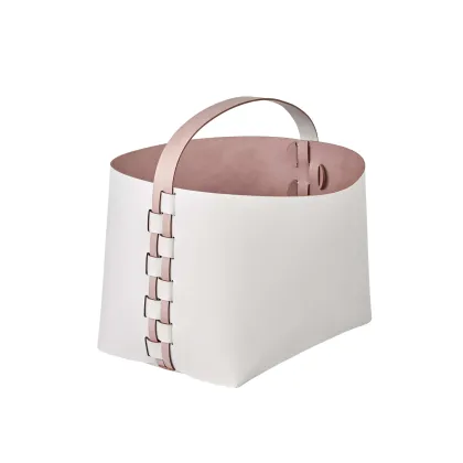 Zdjęcie Piękny stylowy kosz Helena z rączką 35x30xH26 cm w kolorze perłowym