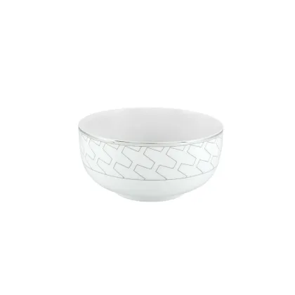 Zdjęcie Porcelanowa mała miska na makaron Trasso z geometrycznymi liniami i platynowym obrzeżem - Vista Alegre