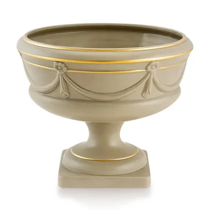 Picture Ceramic bowl on a pedestal with gray curtains - Ahura
