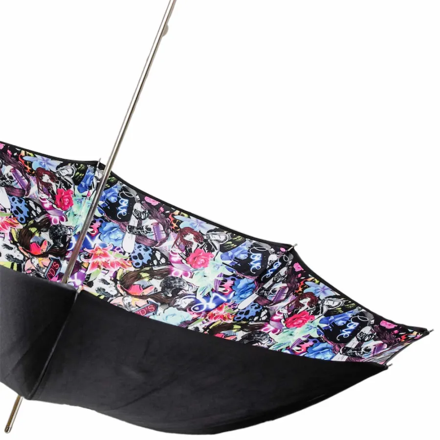 obrazek 3 Stylowy czarny parasol damski w stylu nowoczesnym z różową rączką - Pasotti