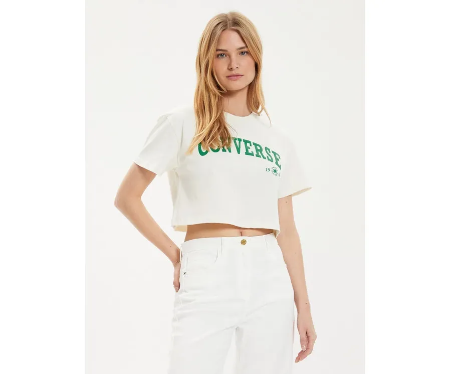 obrazek 1 Converse T-Shirt W Retro Chuck Cropped Tee 10027151-A03 Écru Regular Fit
