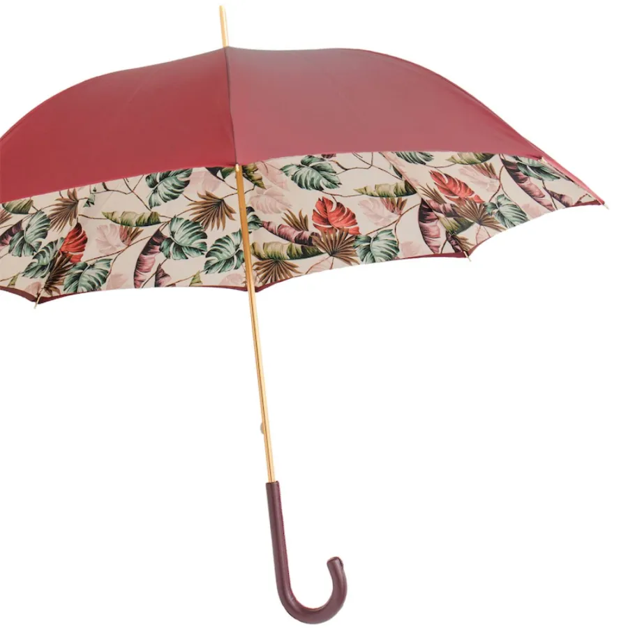 obrazek 8 Prestiżowy parasol damski w kolorze burgundowym zdobiony motywem roślinnym - Pasotti
