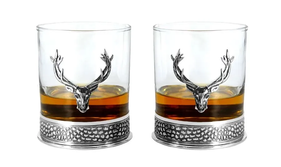 obrazek 1 Piękny zestaw dwóch szklanek z głowami jelenia do whisky