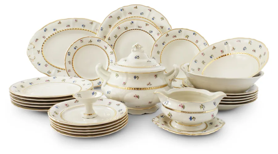 obrazek 1 Piękna stylowa 25-częściowa zastawa obiadowa z porcelany zdobiona motywem kwiatów - Leander
