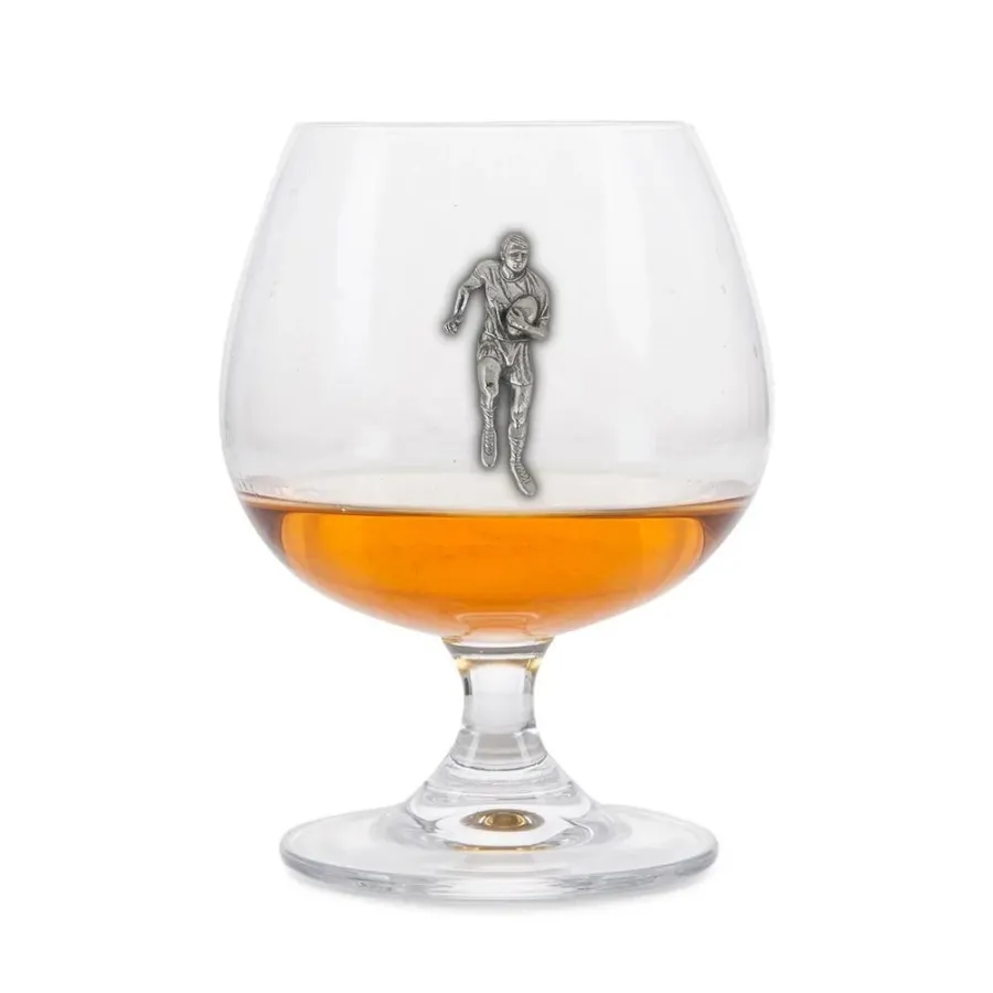 obrazek 1 Prezent - kieliszek do brandy z cynowym emblematem przedstawiającym gracza w rugby