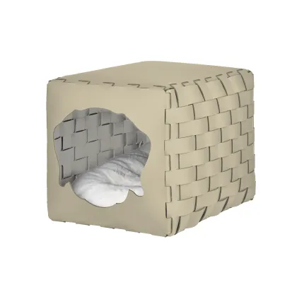 Zdjęcie Skórzany pleciony domek dla psa 35x40x35 cm w kolorze waniliowym