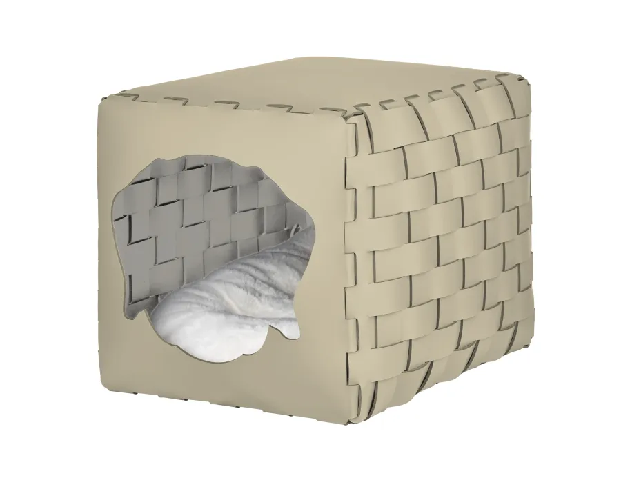 obrazek 1 Skórzany pleciony domek dla psa 35x40x35 cm w kolorze waniliowym