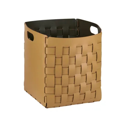 Zdjęcie Wysoki pleciony kosz Bottega 35x35xH40 cm w kolorze musztardowym