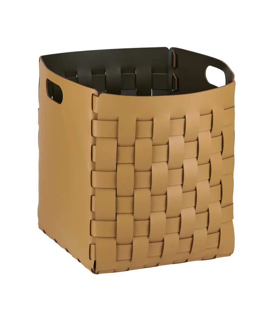 obrazek 1 Wysoki pleciony kosz Bottega 35x35xH40 cm w kolorze musztardowym