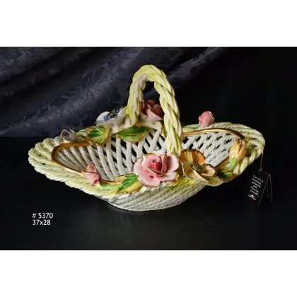 Picture Decorative oval ceramic basket with flowers