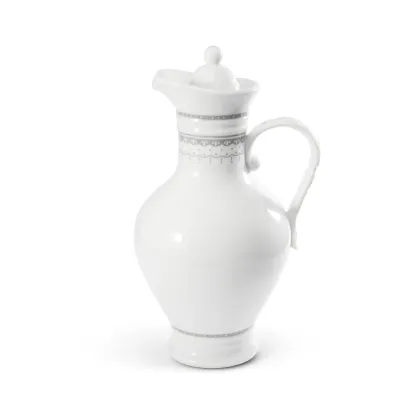 Zdjęcie Luksusowy dzbanek z pokrywką z porcelany zdobiony szarym motywem - Leander