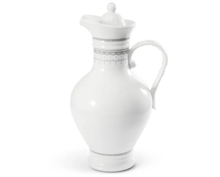 obrazek 1 Luksusowy dzbanek z pokrywką z porcelany zdobiony szarym motywem - Leander