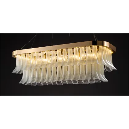 Zdjęcie Luksusowy owalny żyrandol z zawieszkami ze szkła Murano w kolorze przezroczystym i białym – Il Paralume Marina