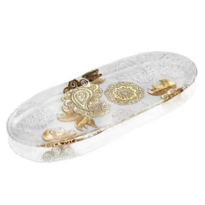 Picture Beautifully decorated oval glass Pashmina tray - IVV