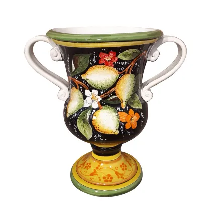 Picture A stylish Italian vase decorated with a citrus motif on a dark background