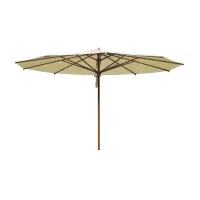 Picture Round telescopic umbrella with a central wooden pole for the garden or terrace