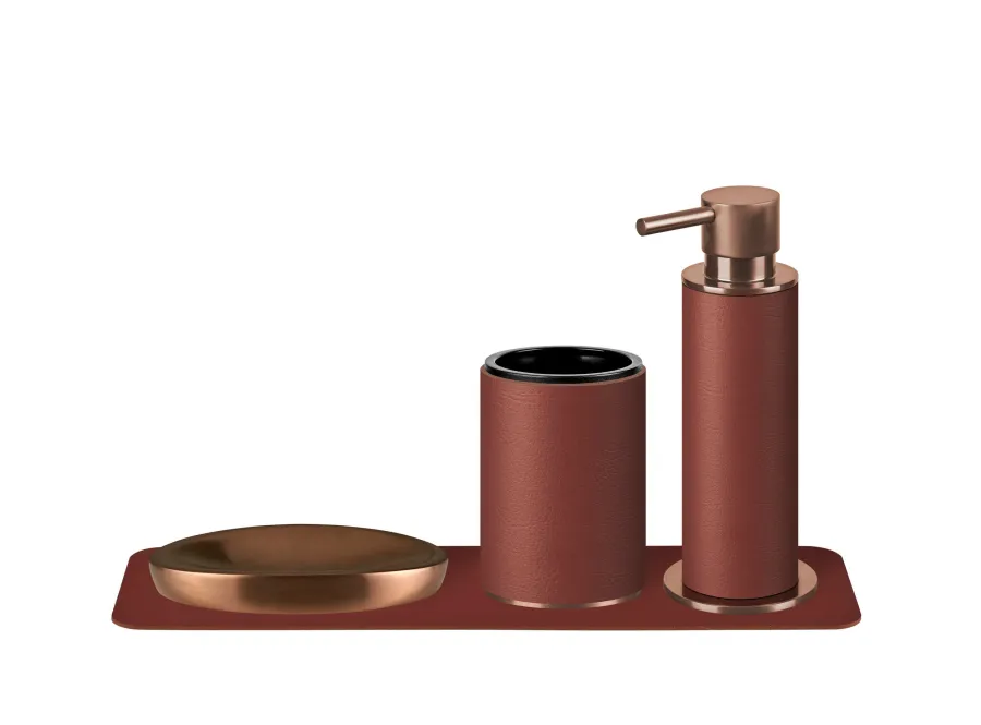 obrazek 2 Bordowo-miedziany dozownik Ø7xH19 cm do wyjątkowej łazienki