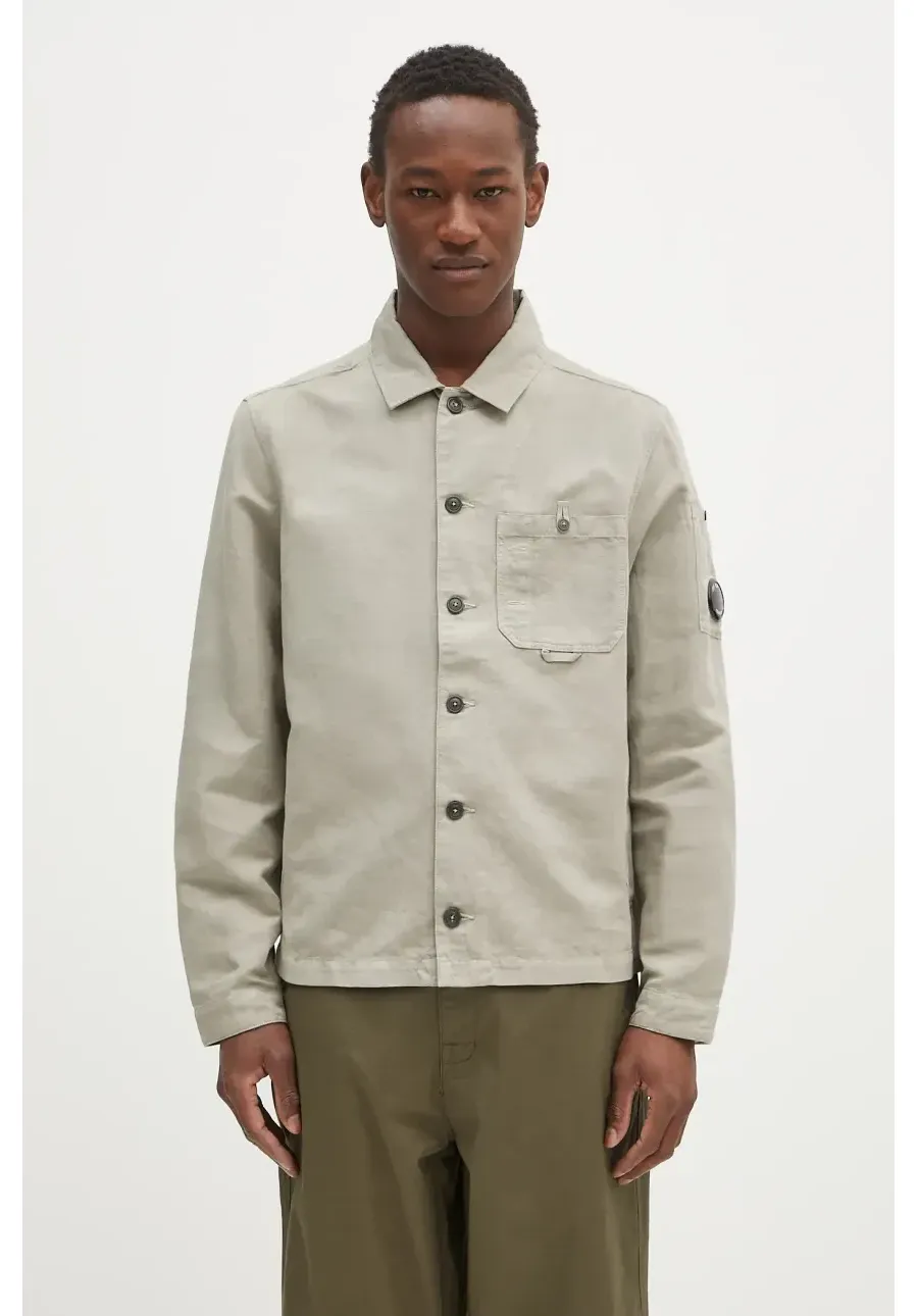 obrazek 1 C.P. Company koszula z domieszką lnu męska kolor zielony regular z kołnierzykiem klasycznym 18CMOS102A006273G