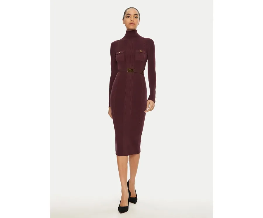 obrazek 1 Elisabetta Franchi Sukienka dzianinowa AM-25B-46E3-V440 Bordowy Slim Fit