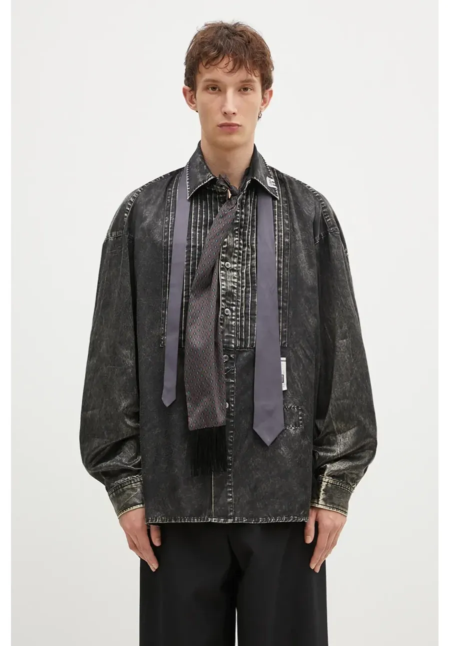 obrazek 1 Maison MIHARA YASUHIRO koszula Accessories Mixed Longsleeve Shirts męska kolor czarny relaxed z kołnierzykiem klasycznym J13SH185