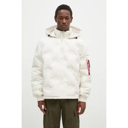 Zdjęcie Alpha Industries kurtka Hooded Logo męska kolor beżowy zimowa oversize 108107.578-KREMOWY