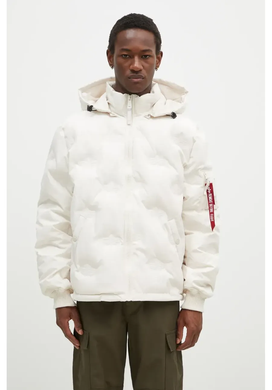 obrazek 1 Alpha Industries kurtka Hooded Logo męska kolor beżowy zimowa oversize 108107.578-KREMOWY