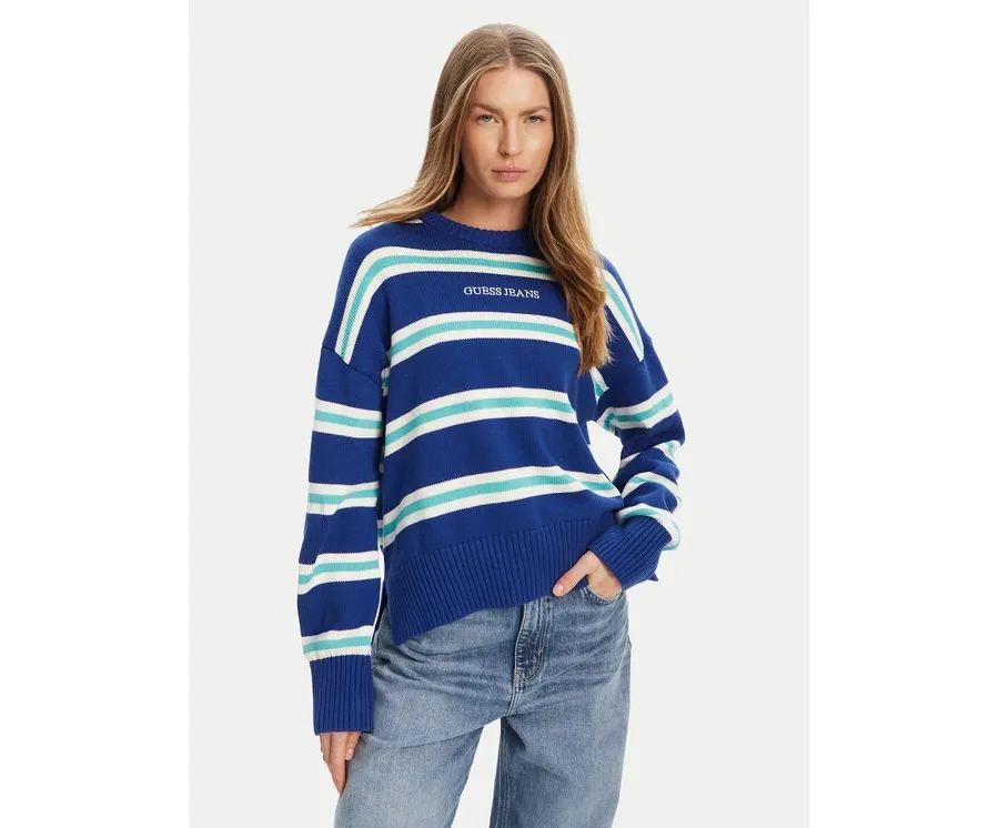 obrazek 1 Guess Jeans Sweter W4BR09 Z3HM1 Niebieski Regular Fit