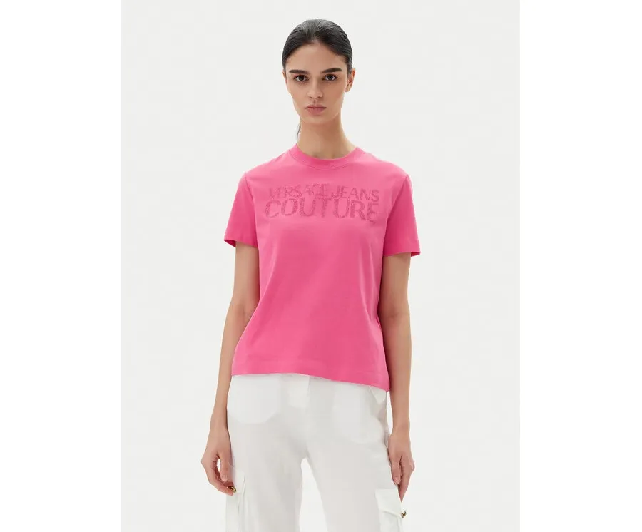 obrazek 1 Versace Jeans Couture T-Shirt 78HAHS04 Różowy Regular Fit