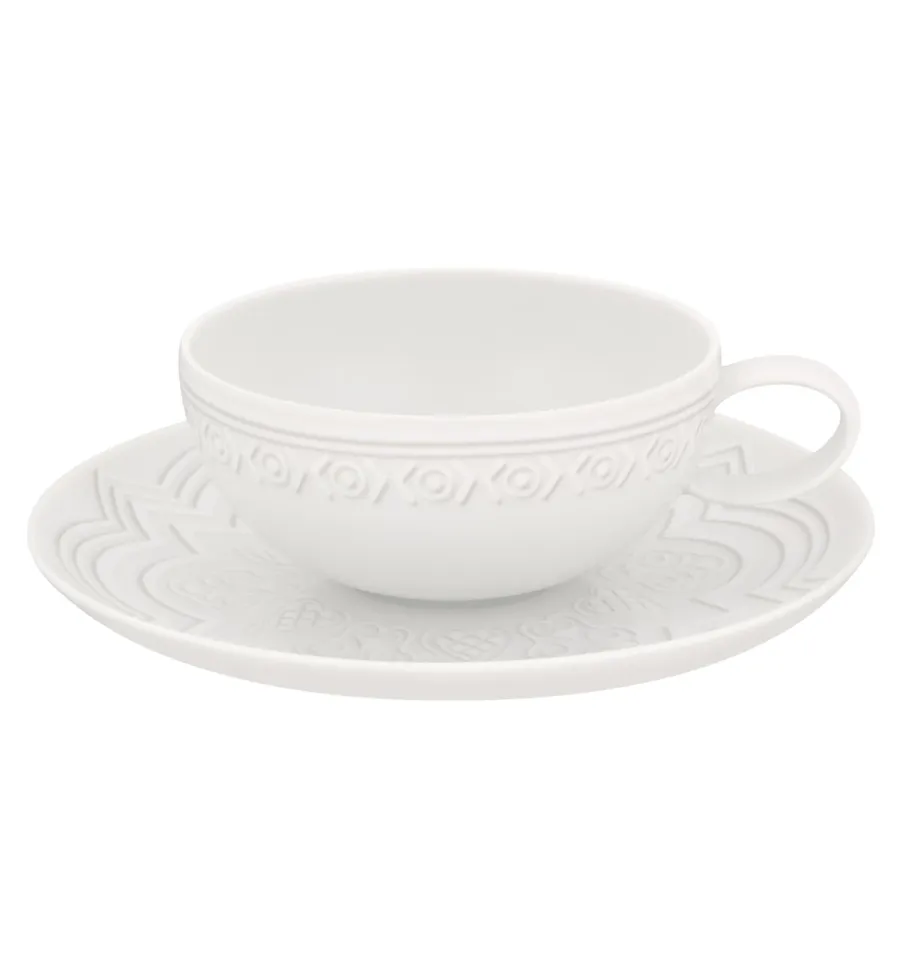 obrazek 1 Porcelanowa filiżanka do herbaty ze spodkiem Ornament z białą płaskorzeźbą - Vista Alegre
