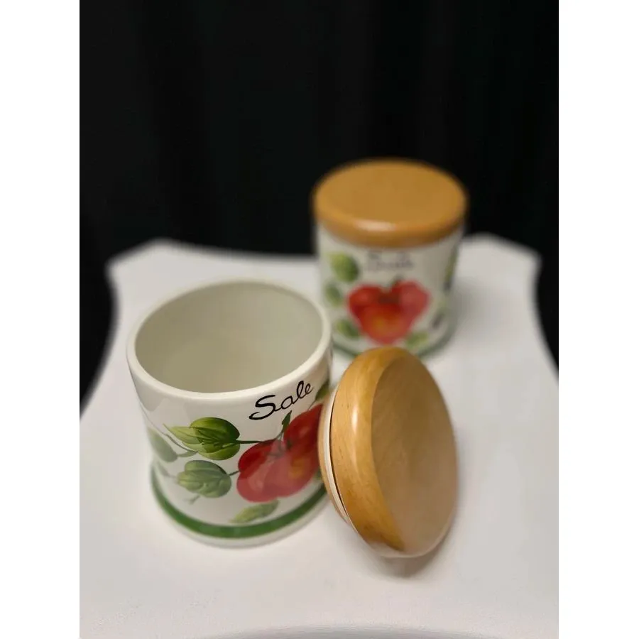 obrazek 3 Ceramiczny pojemnik na sól zdobiony motywem pomidorów i oliwek - Le Ceramiche