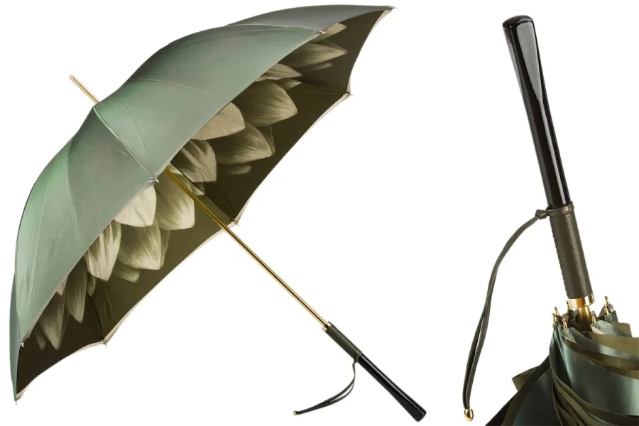 obrazek 1 Piękny stylowy zielony parasol damski zdobiony motywem kwiatu dalii – Pasotti