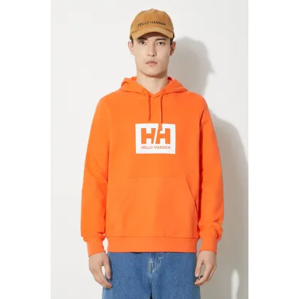 Zdjęcie Helly Hansen bluza bawełniana kolor pomarańczowy z kapturem z nadrukiem 53289