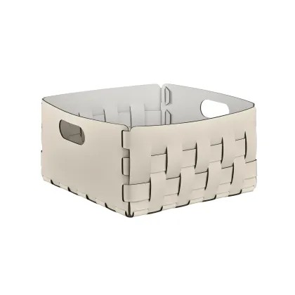 Zdjęcie Skórzany kosz Bottega 35x35xH20 cm w wyjątkowym waniliowym kolorze