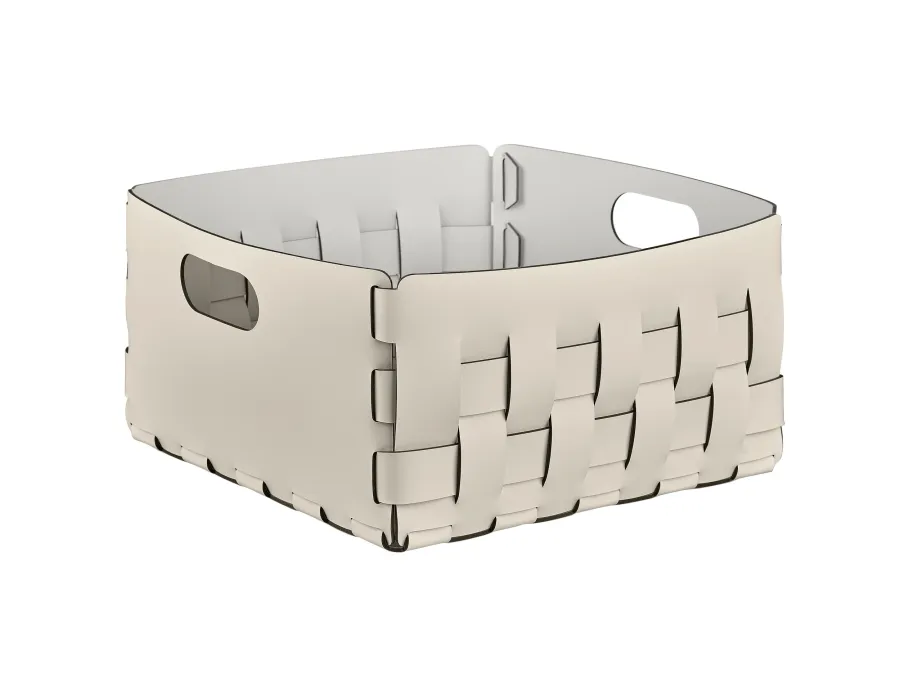 obrazek 1 Skórzany kosz Bottega 35x35xH20 cm w wyjątkowym waniliowym kolorze