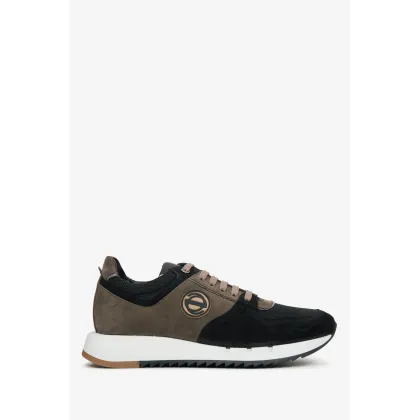 Zdjęcie Estro: Czarno-brązowe sneakersy męskie z weluru z elastyczną podeszwą