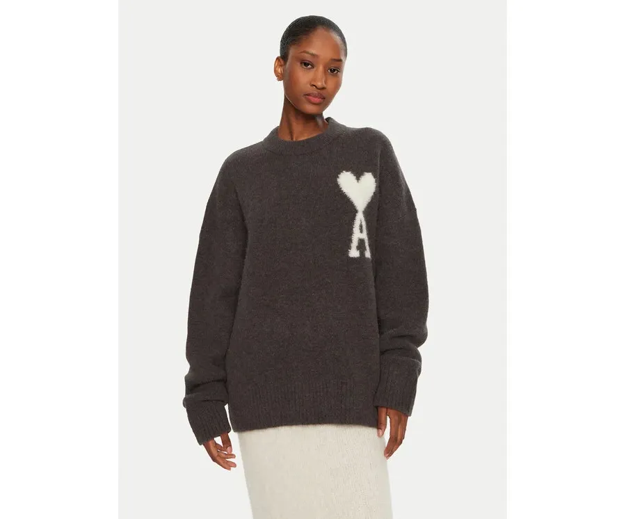 obrazek 1 AMI PARIS Sweter UKS025.KN0032 Szary Regular Fit