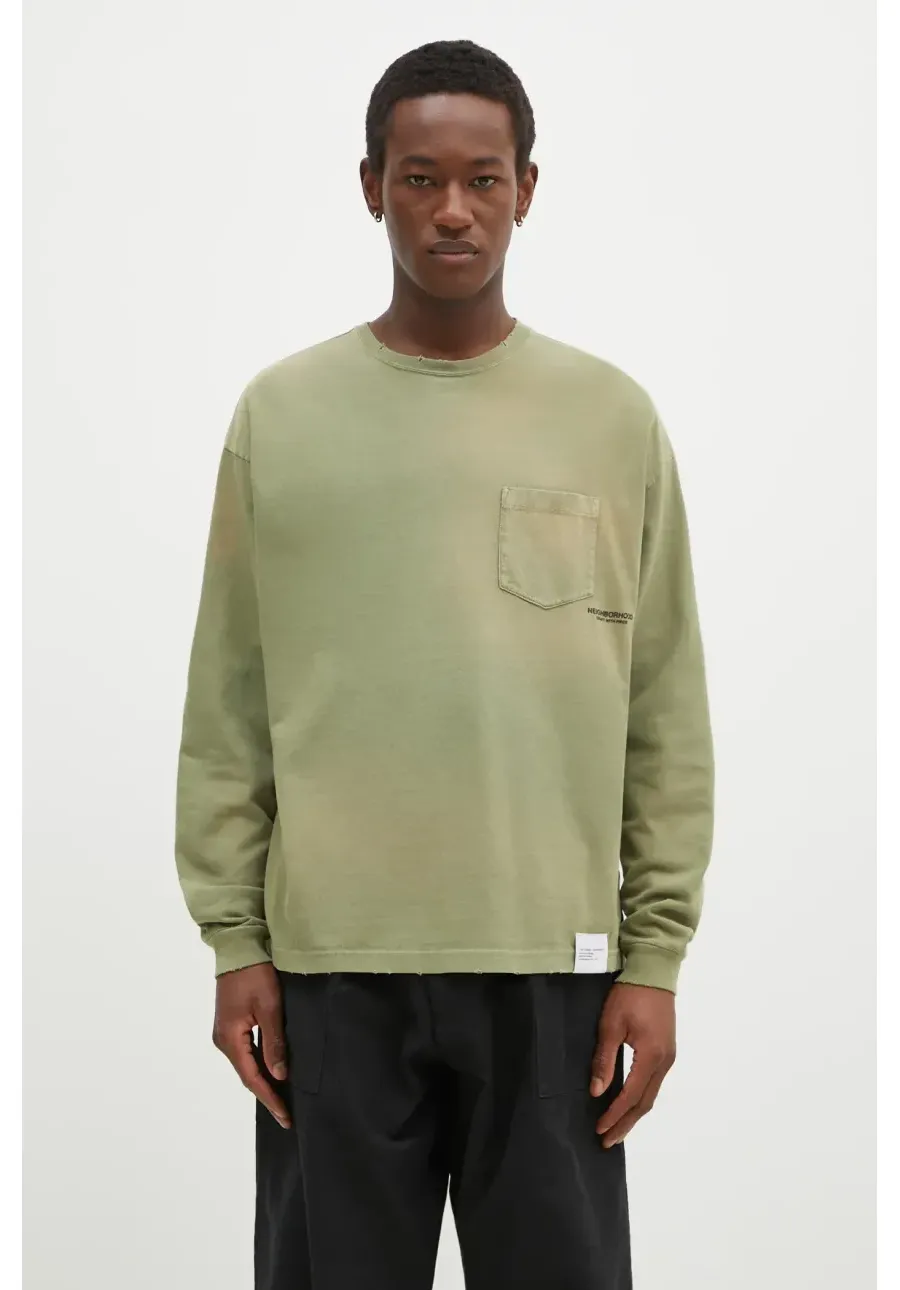 obrazek 1 NEIGHBORHOOD longsleeve bawełniany kolor zielony gładki 242FPNH.CSM15