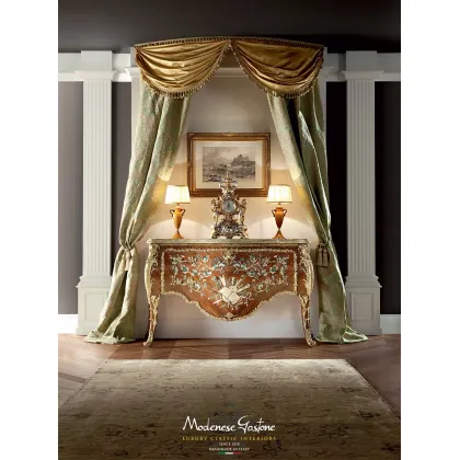 Zdjęcie Klasyczna włoska luksusowa komoda z masą perłową i drewnianym blatem - Modenese