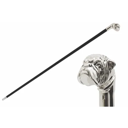 Zdjęcie Klasyczna czarna laska z uchwytem w kształcie głowy buldoga – Pasotti