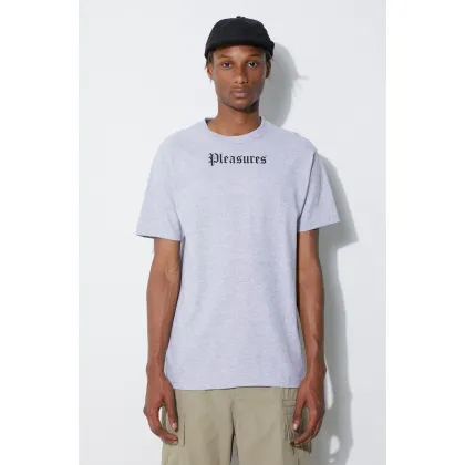 Zdjęcie PLEASURES t-shirt bawełniany kolor szary z nadrukiem