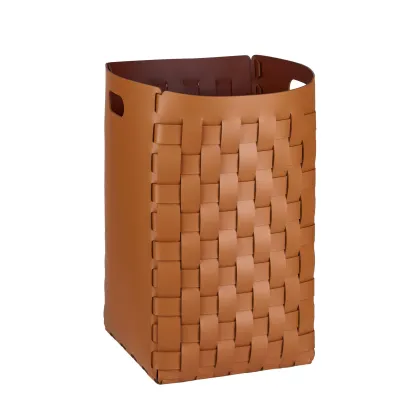 Picture Stylish leather woven basket 35x35xH57 cm in amber color