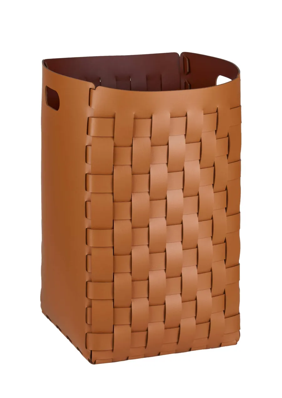 obrazek 1 Stylowy skórzany pleciony kosz 35x35xH57 cm w kolorze bursztynowym