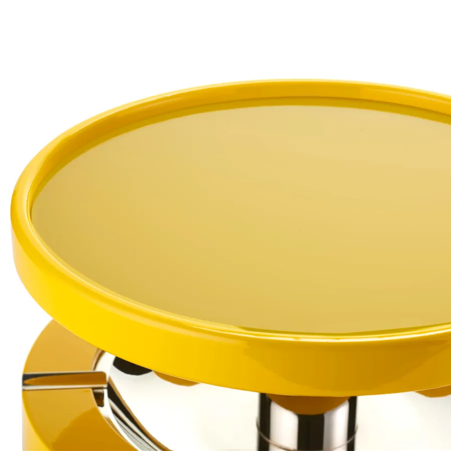 obrazek 2 Stylowa żółta popielniczka wykonana z drewna, stali nierdzewnej i szkła