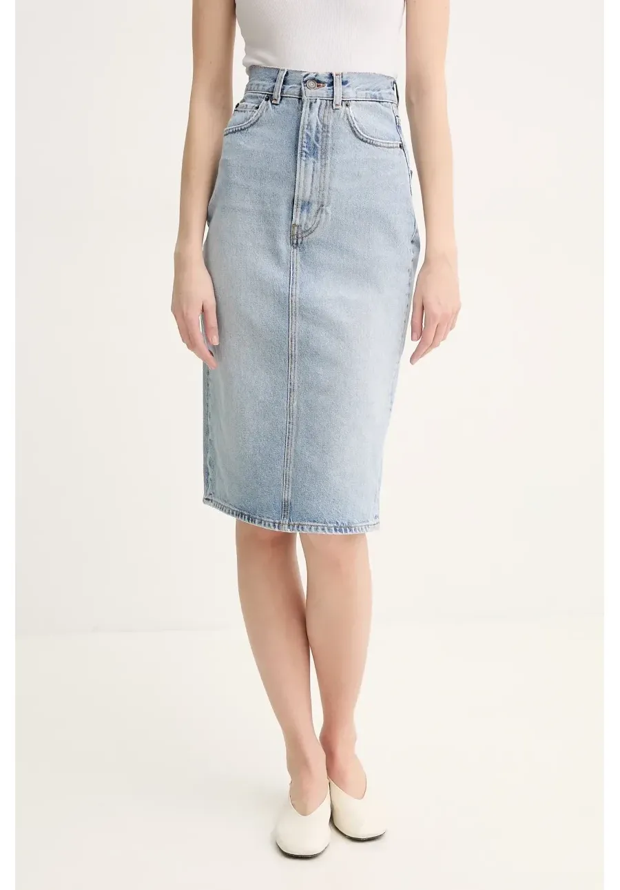obrazek 1 Fiorucci spódnica jeansowa Faded Heart Pocket Denim Midi Skirt kolor niebieski midi ołówkowa W02SPDSK295DN01DN01