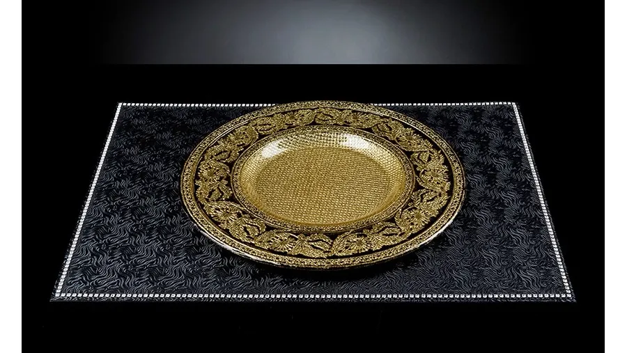 obrazek 1 Zjawiskowy duży talerz marki VG ze szkła ze złotem i czernią